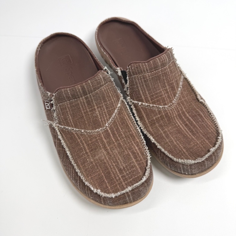 Spenco Siesta Slide Brown Textile Frayed Slip On Mules Orthotic Shoes Womens 10